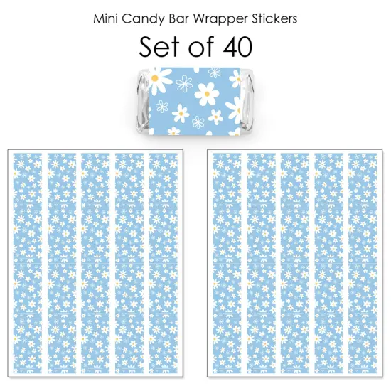 Big Dot of Happiness Blue Daisy Flowers - Mini Candy Bar Wrapper Stickers - Floral Party Small Favors - 40 Count {4}