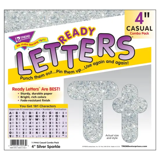Silver Sparkle 4" Casual Combo Ready Letters&reg;, 3 Packs {4}