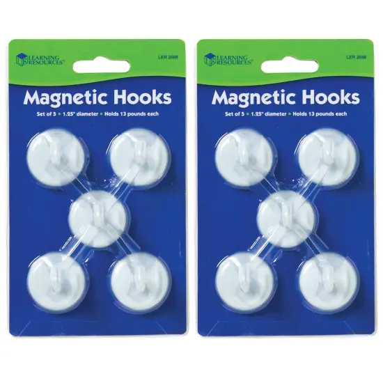 Magnetic Hooks, 1.25" Diameter, White, 5 Per Pack, 2 Packs {1}
