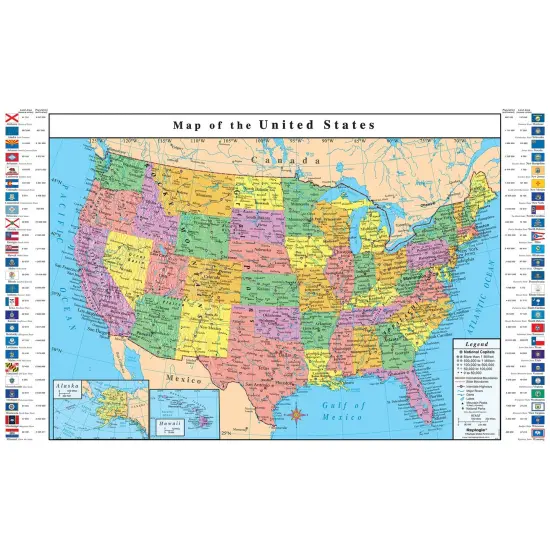 USA Map with Flags, 49"W x 33"H {1}