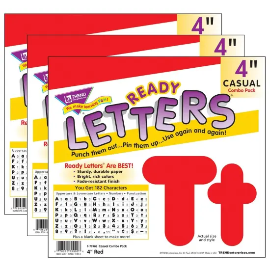 Red 4-Inch Casual Uppercase/Lowercase Combo Pack Ready Letters&reg;, 182 Per Pack, 3 Packs {1}