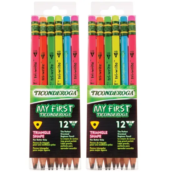 My First&reg; Tri-Write&trade; Wood-Cased Pencils, Neon Assorted, 12 Per Pack, 2 Packs {1}