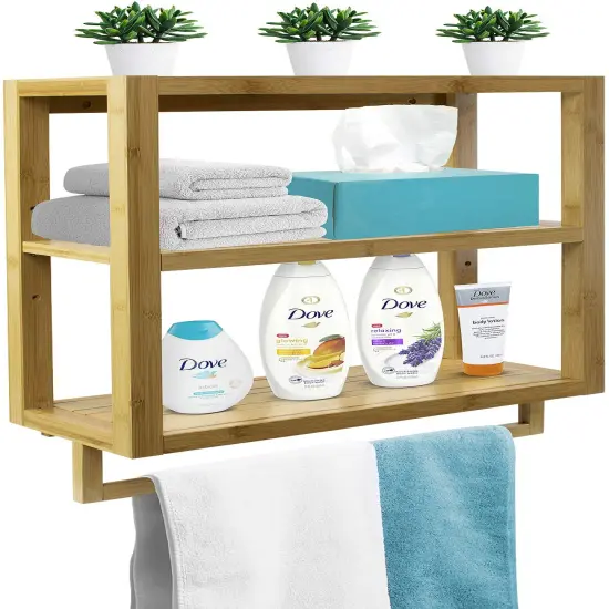 3-Tier Sorbus Bamboo Shelves & Towel Rack - Wall Mounted Storage and Organization for Bathroom, Kitchen & more {1}