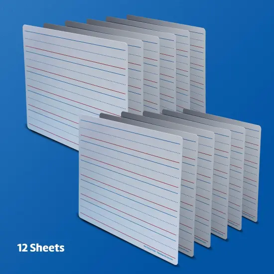 Dry Erase Learning Mat, Two-Sided Red & Blue Ruled/Plain, 9" x 12", Pack of 12 {3}