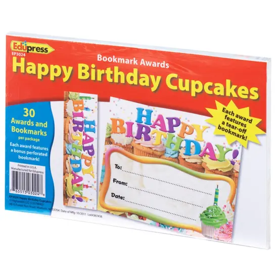 Happy Birthday Cupcakes Bookmark Awards, 30 Per Pack, 3 Packs {2}