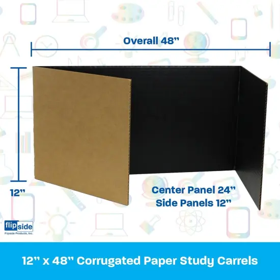 Corrugated Study Carrels, Black, 12" x 48", Pack of 24 {2}
