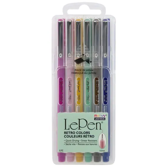 LePen&reg; Micro-Fine Point Pen, Retro, 6 Per Pack, 2 Packs {2}