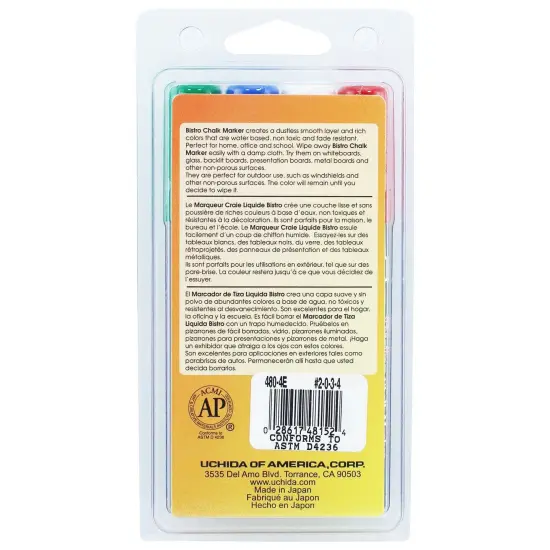 Broad Point Chalk Marker Broad Tip Set 4ED, Fluorescent Colors, 4 Per Pack, 2 Packs {4}