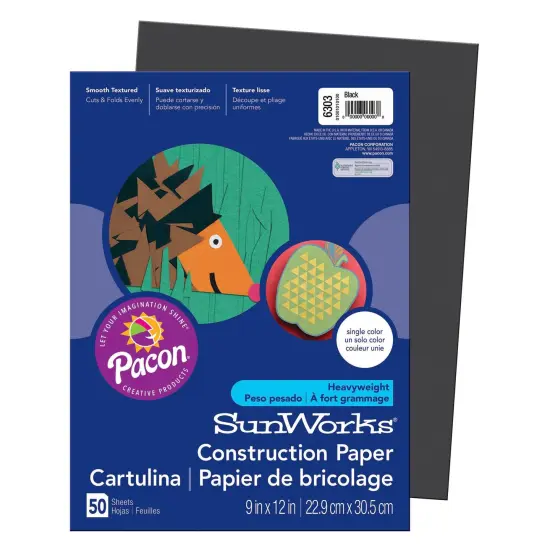 Construction Paper, Black, 9" x 12", 50 Sheets Per Pack, 10 Packs {4}
