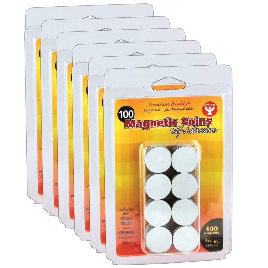 Self-Adhesive Magnetic Coins, 3/4-Inch, 100 Per Pack, 6 Packs {1}