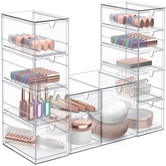 Sorbus 12 Drawers Acrylic Organizer for Makeup, Organization and Storage, Art Supplies, Jewelry, Stationary - 3 Pcs Clear Stackable Storage Drawers {1}