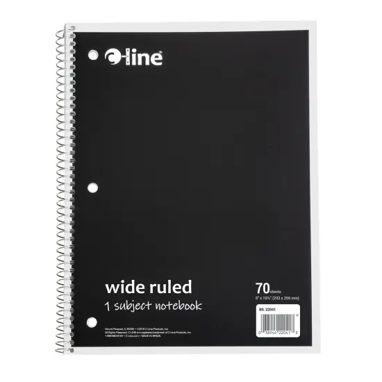 1-Subject Notebook, 70 Page, Wide Ruled, Black, Pack of 12 {2}