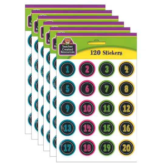 Chalkboard Brights Numbers Stickers, 120 Per Pack, 6 Packs {1}
