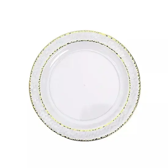 30 CLEAR 7.5" Round Salad PLATES Hammered GOLD Trim {1}