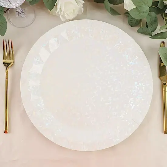 25 IRIDESCENT Metallic Round 12" Paper Salad Dinner Plates Geometric Design {4}