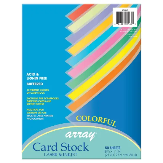 Colorful Card Stock, 10 Assorted Colors, 8-1/2" x 11", 50 Sheets Per Pack, 3 Packs {2}