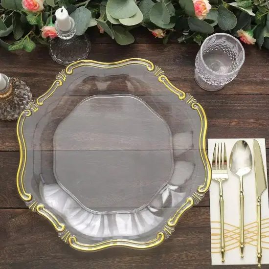 24 CLEAR GOLD 13" Round Elegant Charger Plates Wedding Dinner {2}