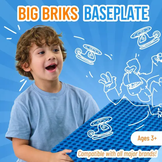 Classic Big Briks Baseplate 15" x 10.5" Large Building Brick Baseplate by Strictly Briks | 100% Compatible with All Major Brands | Large Pegs for Toddlers | Single Blue Flat Bottom Base Plate {3}