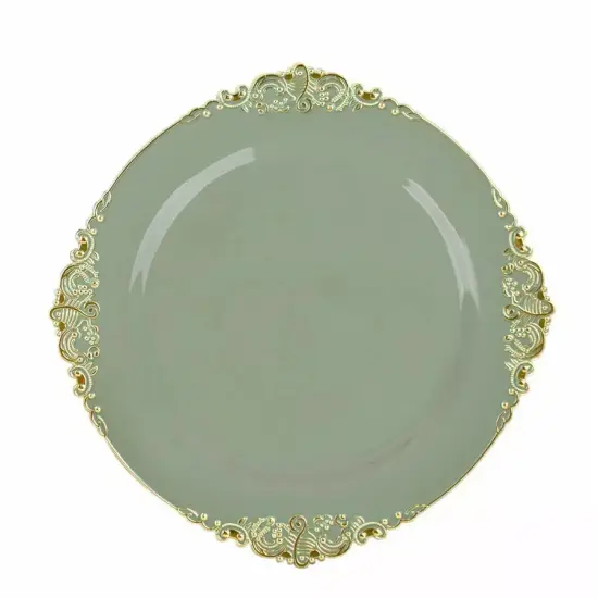 10 DUSTY SAGE GOLD 10" Round Plastic Salad Dinner PLATES {1}