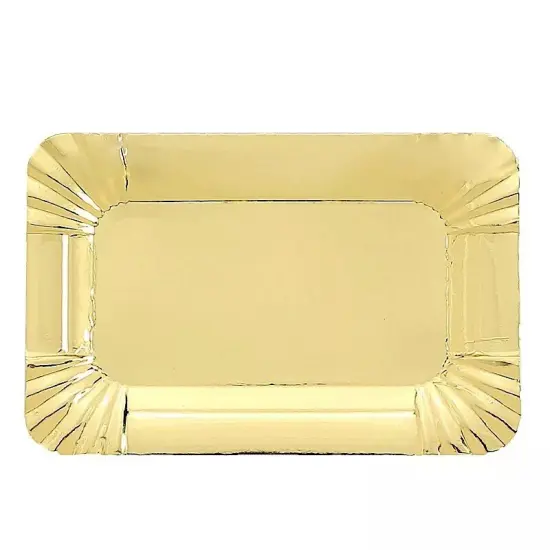 10 GOLD 6" Mini Rectangle PAPER SERVING TRAY Scalloped Design {1}