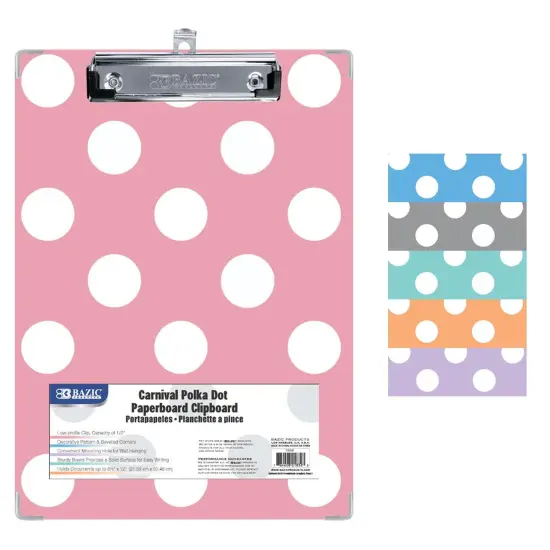Paperboard Clipboard with Low Profile Clip, Standard Size, Carnival Polka Dot Assorted, Pack of 6 {2}