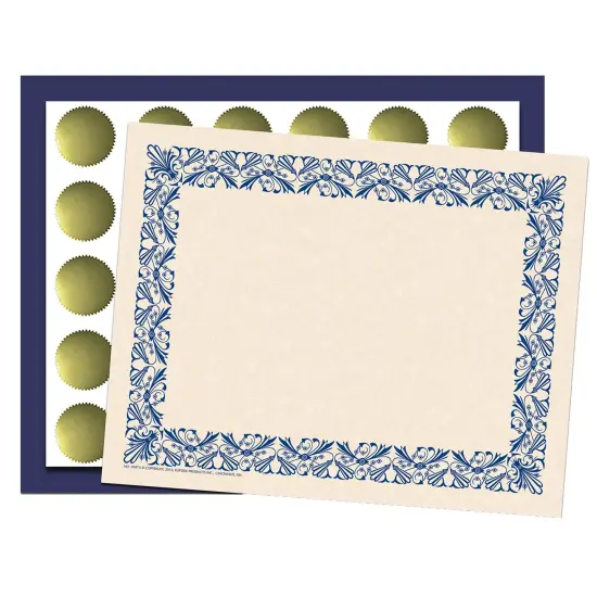 Art Deco Set - Blue Border Paper, Plain Folders, Gold Seals {1}