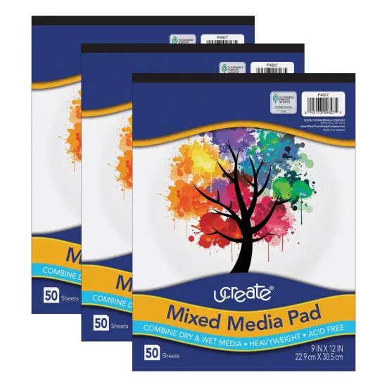 Mixed Media Pad, 9" x 12", 50 Sheets, Pack of 3 {1}