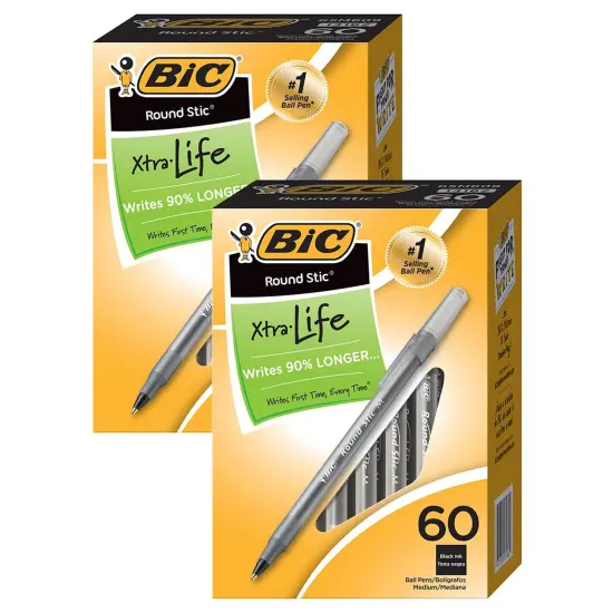 Round Stic&reg; Xtra Life Ball Pen, Black, 60 Per Pack, 2 Packs {1}