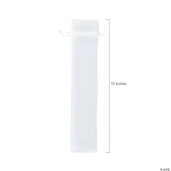 Large White 2 1/4" x 11 1/2" Organza Drawstring Bags for Hand Fans {2}