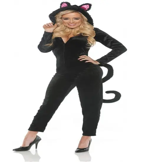 Women's Black Cat Jumpsuit Costume {1}