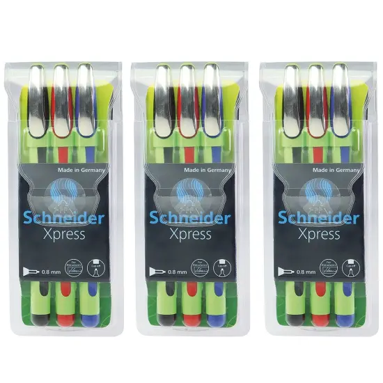 Xpress Fineliner Pen, Fiber Tip, 0.8 mm, 3 Colors Per Pack, 3 Packs {1}