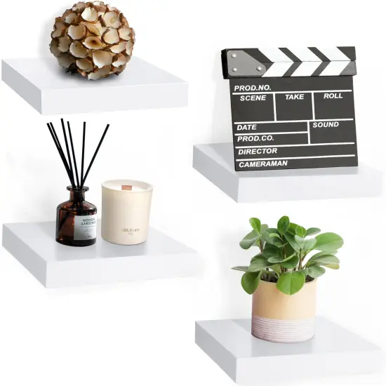 Sorbus 4 Pack 9" Floating Shelves, Wall Shelves for Bedroom, Kitchen, Living Room, Bathroom Shelves Over The Toilet White {1}