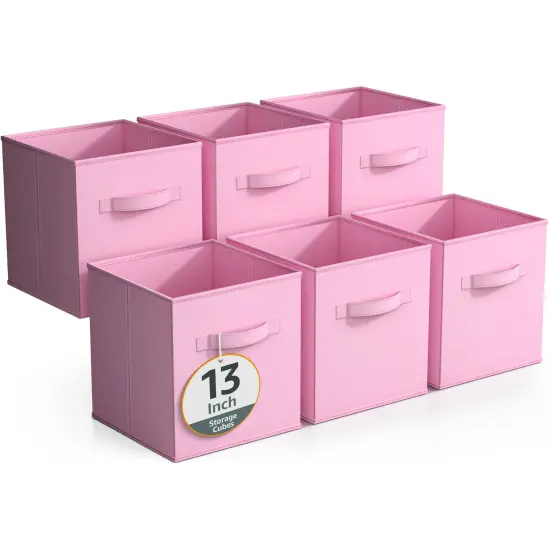 Sorbus 6 Pack 13 Inch Foldable Storage Cubes with Handles- for Organizing Home, Shelves, Nursery, Playroom, Closet and More Pastel Pink {1}