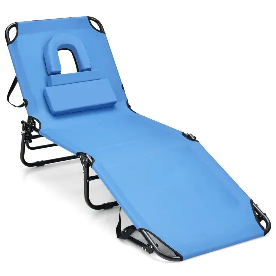 Costway 5-Position Adjustable BackrestBeach Chaise Lounge Chair with Face Hole Pillows {1}