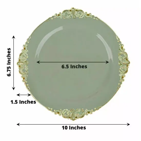 10 DUSTY SAGE GOLD 10" Round Plastic Salad Dinner PLATES {4}