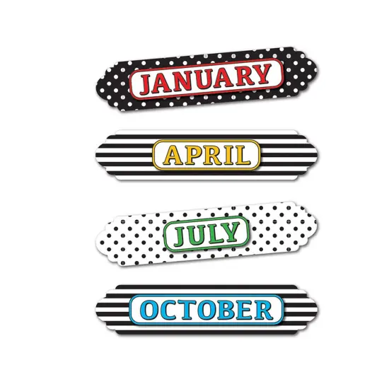 Magnetic Die-Cut Timesavers & Labels, Months of the Year, Black and White Assorted Patterns, 12 Per Pack, 3 Packs {2}