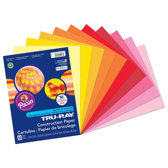 Construction Paper, Warm Assorted, 9" x 12", 50 Sheets Per Pack, 5 Packs {2}