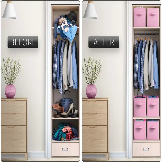 Sorbus 6 Pack 13 Inch Foldable Storage Cubes with Handles- for Organizing Home, Shelves, Nursery, Playroom, Closet and More Pastel Pink {6}