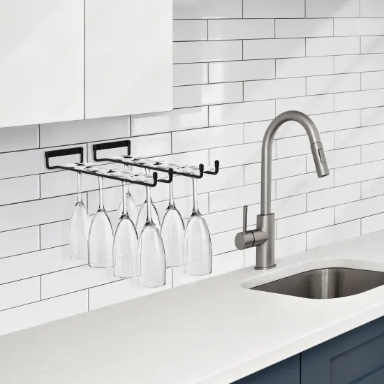 Sorbus Wall Mount Wine Rack + Under Cabinet Wine Glass Holder Set - for Wine Bottles, Champagne, and Wine Glasses {6}