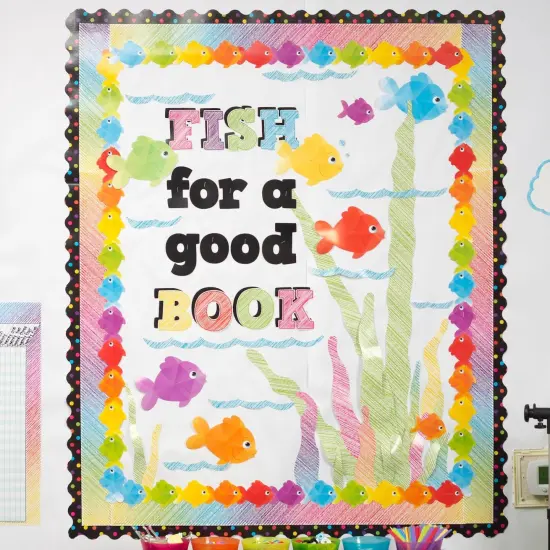 Multicolor Dots on Black Scalloped Border Trim, 35 Feet Per Pack, 6 Packs {3}