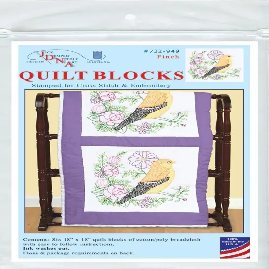 Jack Dempsey Stamped White Quilt Blocks 18"X18" 6/Pkg-Finch {1}