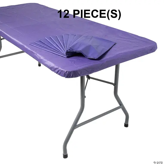 Fitted Plastic Tablecloths Bulk 12 Pc. 8 Ft. Purple {1}