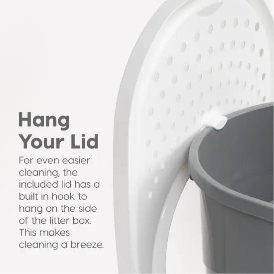 IRIS USA Oval Top Entry Cat Litter Box with Litter Catching Lid, Privacy Walls and Scoop Gray/White {4}