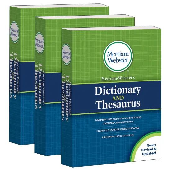 Merriam-Webster's Dictionary and Thesaurus, Mass-Market Paperback, 2020 Copyright, Pack of 3 {1}