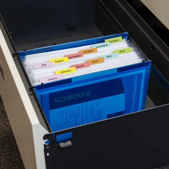 Expanding File Folder, 13-Pocket, Hanging Tabs, Bright Blue, Pack of 3 {5}