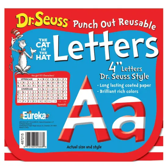 Dr. Seuss&trade; Stripes Reusable Punch Out Deco Letters, 4", 217 Pieces Per Pack, 3 Packs {2}
