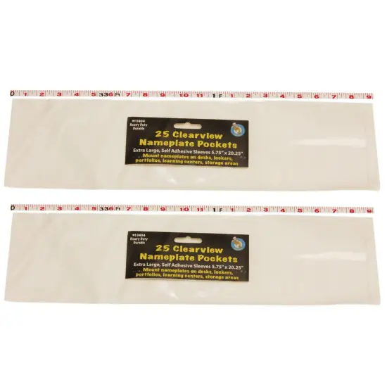 Clear View Self-Adhesive Extra Large Name Plate Pocket 5.75" x 21", 25 Per Pack, 2 Packs {1}