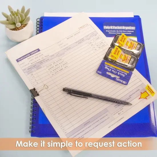 Yellow Color Printed Sign Here Flags with Dispenser, 50 Per Pack, 12 Packs {6}