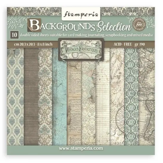 Stamperia Backgrounds Double-Sided Paper Pad 8"X8" 10/Pkg-Voyages Fantastiques, 10 Designs, 1 Each {1}