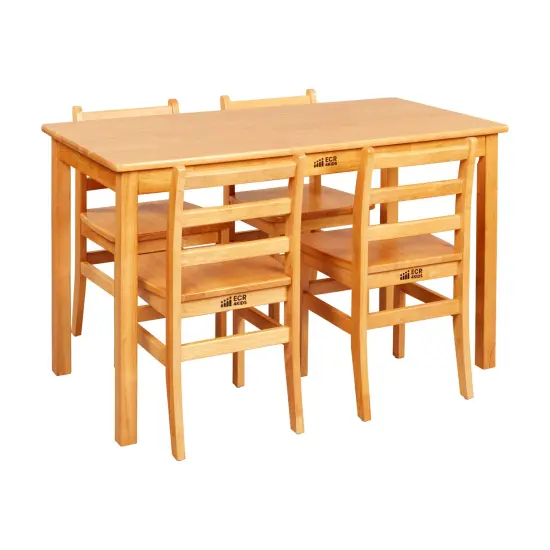 24in x 48in Rectangular Hardwood Table with 28in Legs and Four 16in Chairs, Kids Furniture {1}